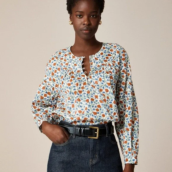 J.Crew Shirred popover top in rosewood floral CI523 - Picture 1 of 10